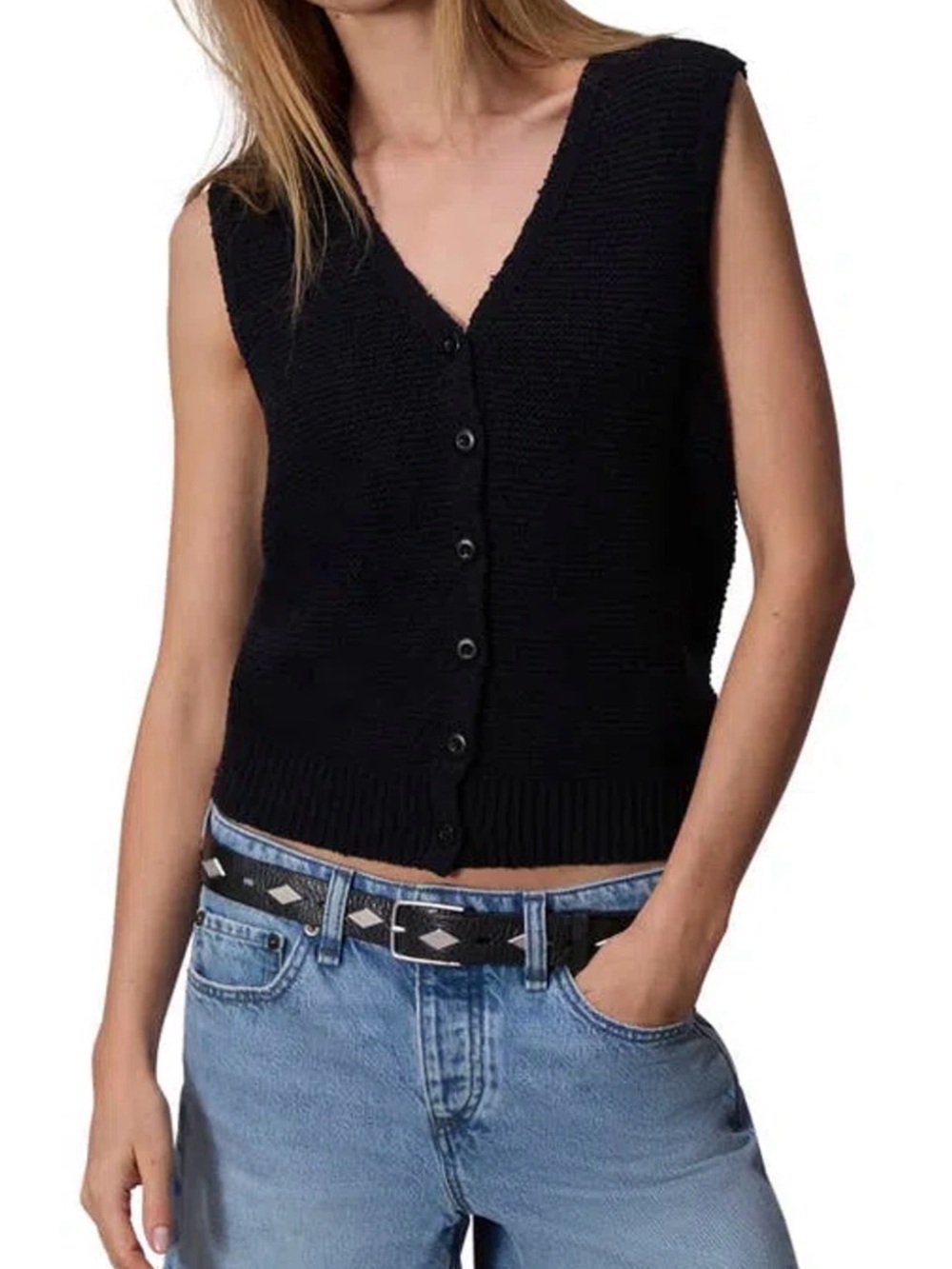 rag & bone Black JackieV-Neck Button Front Sweater Vest